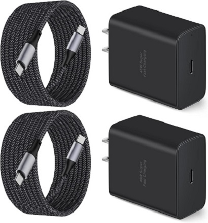 45W Super Fast Charger Type C, 2-Pack 45 Watt USB C Wall Charger Fast Charging Block for Samsung Galaxy S24/S24+/S24 Ultra/S23/S23+/S23 Ultra/S22/S21/Note 20, Tab S9/S8 with 2 x 10FT Long USB C Cable