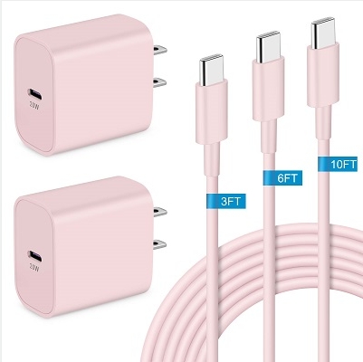 Type C Charger for iPhone 15/15 Plus/15 Pro/15 Pro Max, 2Pack 20W USB C Fast Wall Charger Block with 3FT 6FT 10FT Long USB C to C Cable for iPad 12.9/11 inch, iPad Air 5/4th, iPad 10th, iPad Mini 6