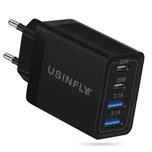 USINFLY European Travel Plug Adapter USB C, US to Europe Plug Adapter with 4-Port 40W USB Charger Fast Charging Block (2xUSB-C + 2xUSB-A), Type C Power Adaptor to Italy Spain France Iceland Germany EU