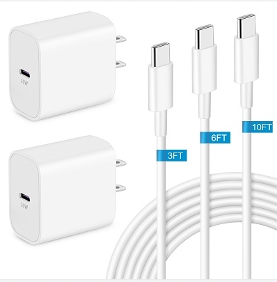 USB C Charger for iPhone 15/15 Plus/15 Pro/15 Pro Max, 2Pack 20W Type C Fast Wall Charger Power Adapter + 3FT 6FT 10FT Long USB C to C Cable for iPad 12.9/11 inch, iPad Air 5/4th, iPad 10th, iPad Mini
