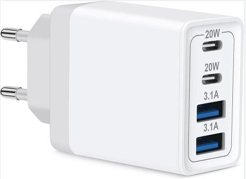 European Travel Plug Adapter, 40W 4-Port USB C Wall Charger Plug Type C Fast Charging Block International Power Adaptor US to Europe EU for iPhone 17 16 15 14 13 12 11 Pro Max XS, iPad, Galaxy