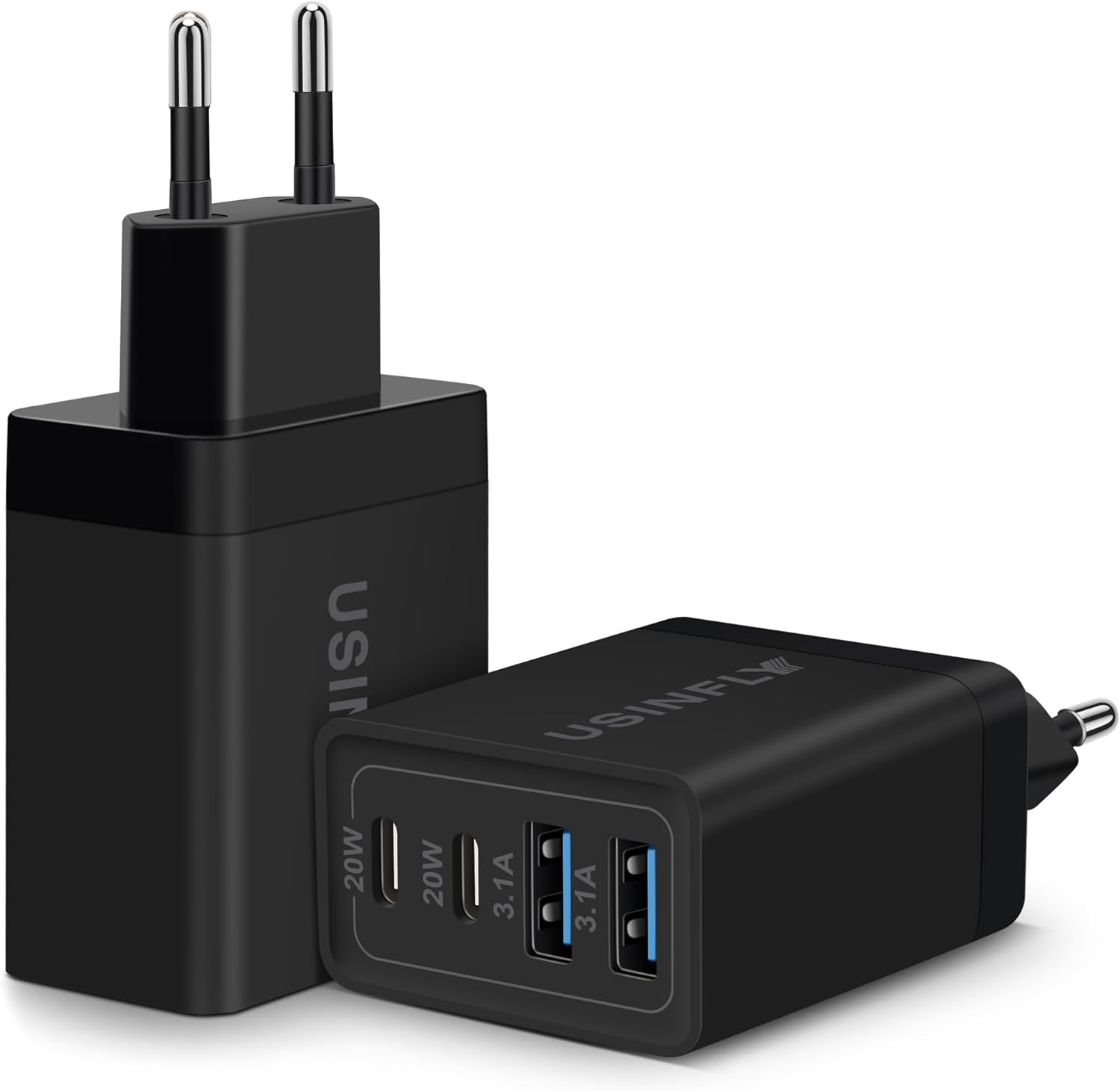 2 Pack iPhone 17 16 15 European Plug Adapter, 40W 4-Port US to Europe Travel Adapter USB C Charger Fast Charging Block Type C International Power Adaptor to Italy Spain France Germany Portugal Iceland