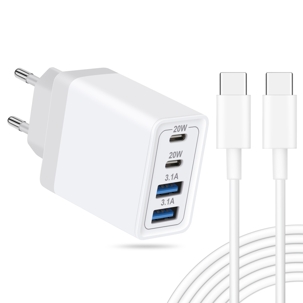 40W European iPhone 17 16 15 Charger Fast Charging, 4-Port US to Europe EU Travel Plug Adapter International USB C Wall Charger Block & 6FT USB C Cable Cord for iPhone 17/Air/16/15 Pro Max/Plus, iPad