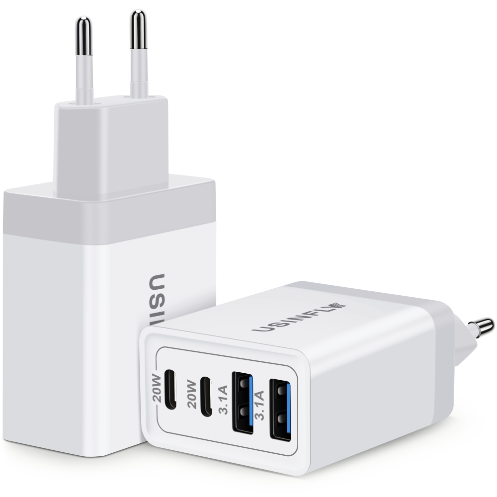 European Travel Plug Adapter, 2-Pack [4 in 1] 40W 4-Port USB C Wall Charger Multiport Fast Charging Block International Power Adaptor US to Europe EU for iPhone 17 16 15 14 13 12, iPad, Galaxy